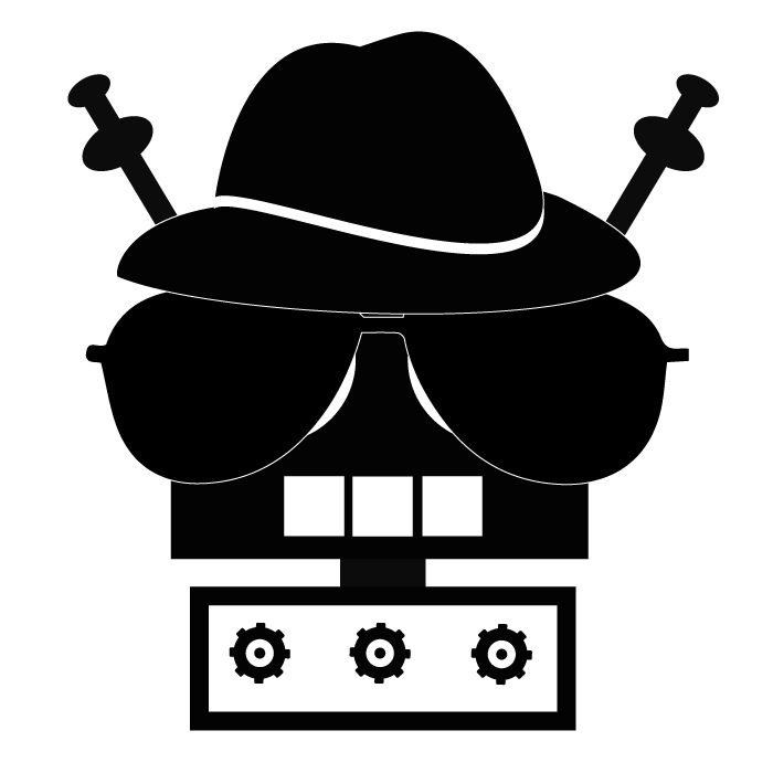 An image of a robot's upper body and head disguised by a fedora and sunglasses